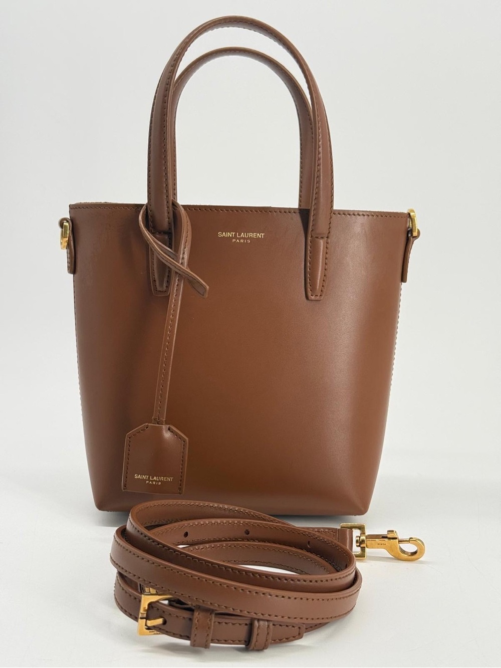 SAINT LAURENT Mini Toy Shopping Shoulder Bag Brown